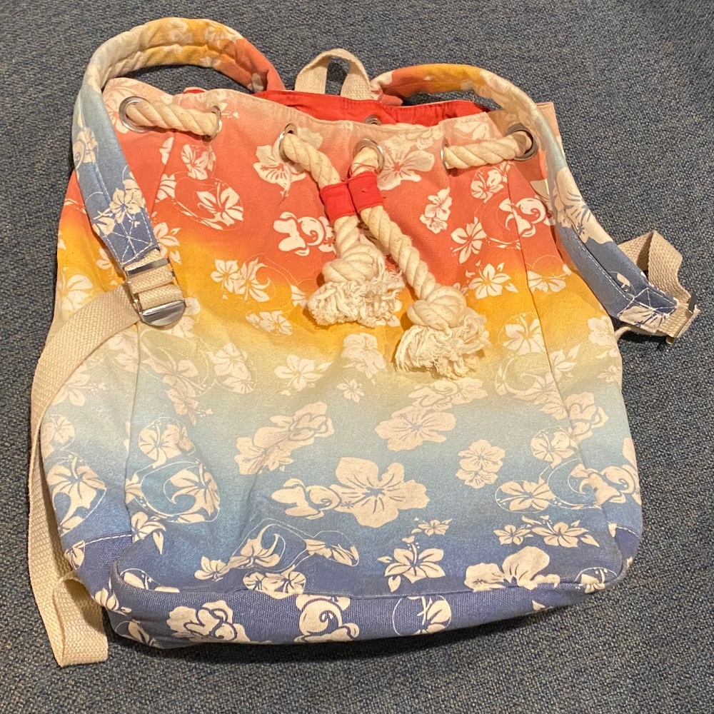 Disney Parks 🌸 Backpack Drawstring Rope Beach Swim Bag Tropical Floral Canvas